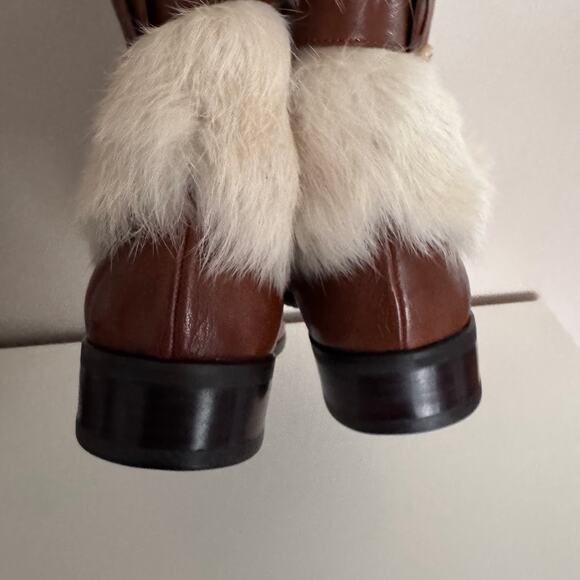 Stuart Weitzman Brown Leather Fur Cuff Lined Buckle Boots 7.5 - Picture 9 of 12